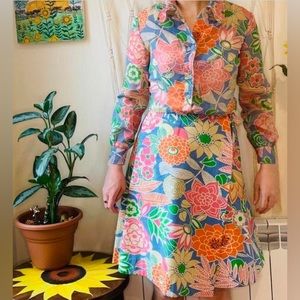Vintage 1960s floral print Saks Fifth Avenue blouse and skirt set